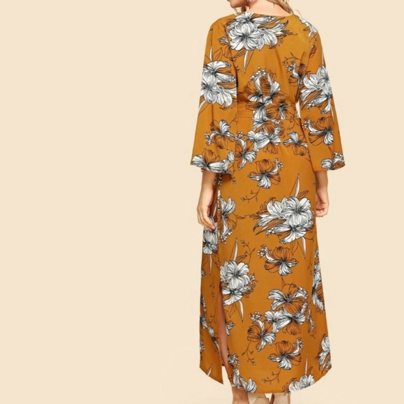 Orange Bold Floral Print Dress - Picture 3 of 8